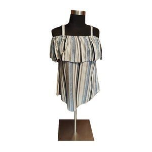 Cable & Gauge Cold Shoulder Cami Top with Ruffled Neckline